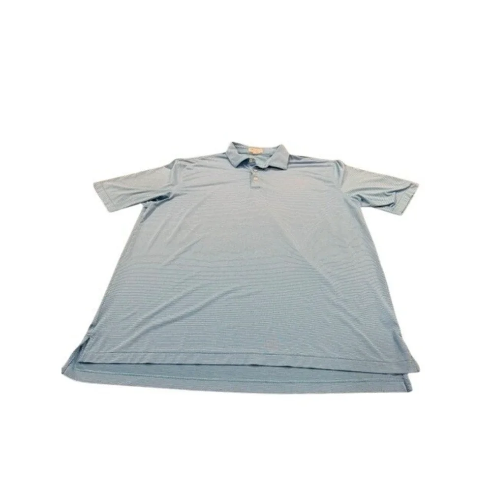 Peter Millar Summer Comfort Polo Shirt Mens XXL Blue White Micro Stripe Golf EUC
